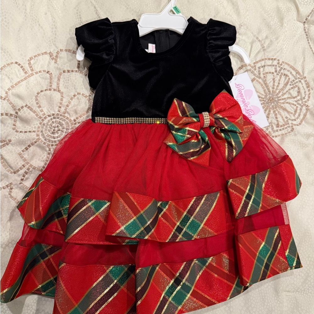 Festive Red and Black Plaid Kids Costume Dress